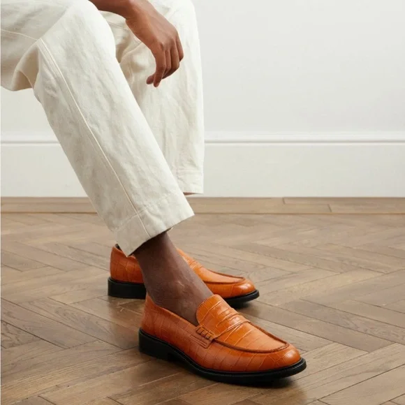 Men’s Vinny’s “Townee” leather crocodile brown loafers Sz 40 - Picture 2 of 12